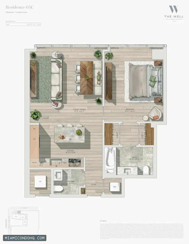 THE WELL Bay Harbor floor plan Residence 05C · 1 bedroom