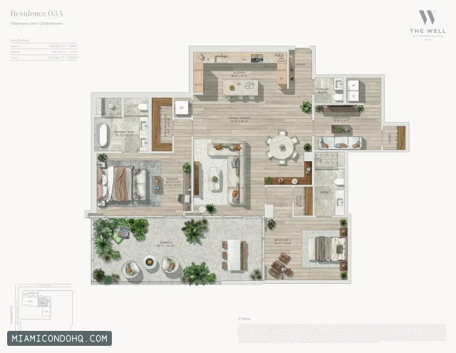 THE WELL Bay Harbor floor plan Residence 03A · 2 bedrooms