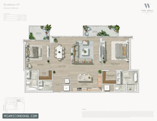 THE WELL Bay Harbor floor plan Residence 07 · 2 bedrooms