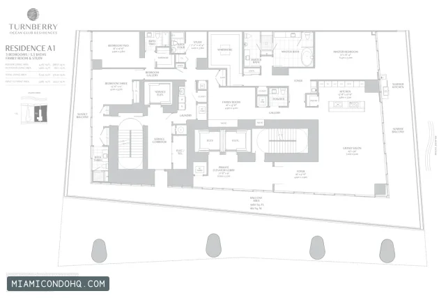 Turnberry Ocean Club Residences floor plan Residence A1 · 3 bedrooms