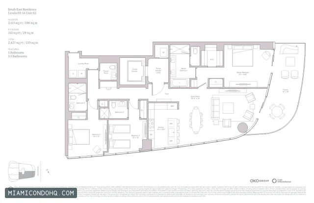 Una Residences floor plan Unit 02 · 3 bedrooms