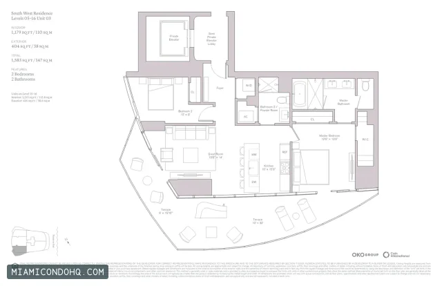 Una Residences floor plan Unit 03 · 2 bedrooms