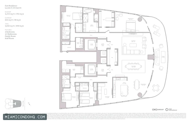 Una Residences floor plan Unit 01 · 4 bedrooms