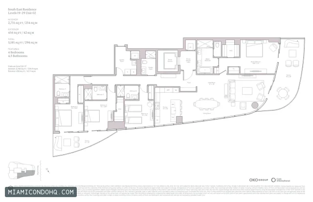 Una Residences floor plan Unit 02 · 4 bedrooms
