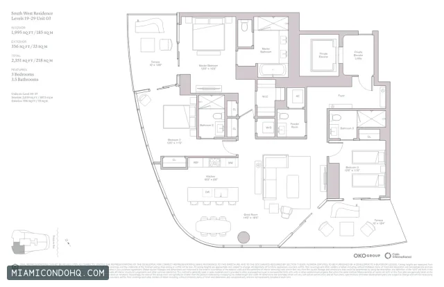 Una Residences floor plan Unit 03 · 3 bedrooms