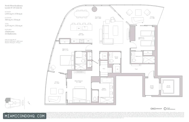 Una Residences floor plan Unit 04 · 3 bedrooms