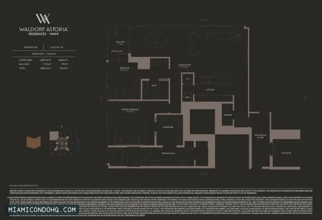 Waldorf Astoria Residences Miami floor plan Residence 08 · 2 bedrooms