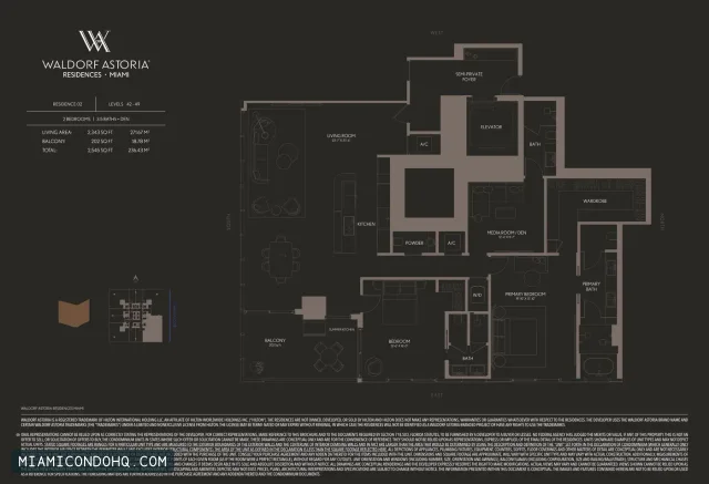 Waldorf Astoria Residences Miami floor plan Residence 02 · 2 bedrooms